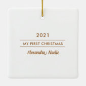 葉のエレガントフレーム初めてのクリスマス錆の写真 セラミックオーナメント (裏面)