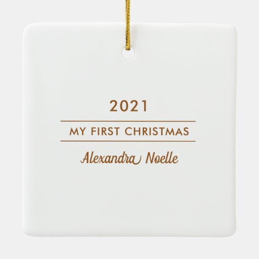 葉のエレガントフレーム初めてのクリスマス錆の写真 セラミックオーナメント (裏面)