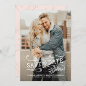 葉のオーバーレイがかかる縦向きの写真 保存日発表 セーブザデート (正面/裏面)