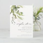 葉のカッコいい多い緑の葉の水の色のカップルのシャワー 招待状 (スタンド正面)