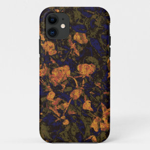 葉のカムフラージュパターンに対するオレンジ花 iPhone 11 ケース