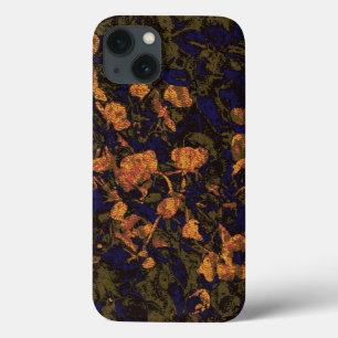 葉のカムフラージュパターンに対するオレンジ花 iPhone 13ケース