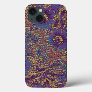 葉のカムフラージュパターンに対する青い花 iPhone 13ケース