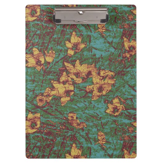 葉のカムフラージュパターン2に対する黄色い花 クリップボード (正面)