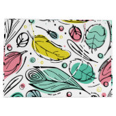 葉のカラフルで素敵なターコイズホワイトのパターン ラージペーパーバッグ (裏面)