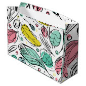 葉のカラフルで素敵なターコイズホワイトのパターン ラージペーパーバッグ (裏面アングル)