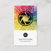 葉のカラフルパターン |カメラシャッター 名刺 (正面)