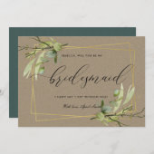 葉のクラフト葉の水色は私の花嫁になる 招待状 (正面/裏面)