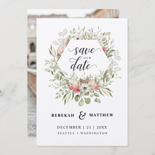 葉のクリスマス結婚の |写真の保存日付 セーブザデート (正面/裏面)