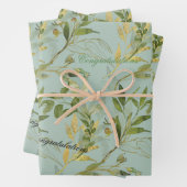 葉のグリーンおめでとう ラッピングペーパーシート (インサイチュ)