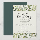 葉のグリーンのゴールドの葉のオフィスのクリスマスパーティー 招待状 (正面/裏面)
