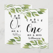 葉のグリーン テーブルナンバー パーティー/ウェディング (正面/裏面)