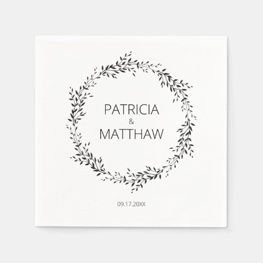 葉のシルエット ウェディング スタンダードカクテルナプキン (正面)