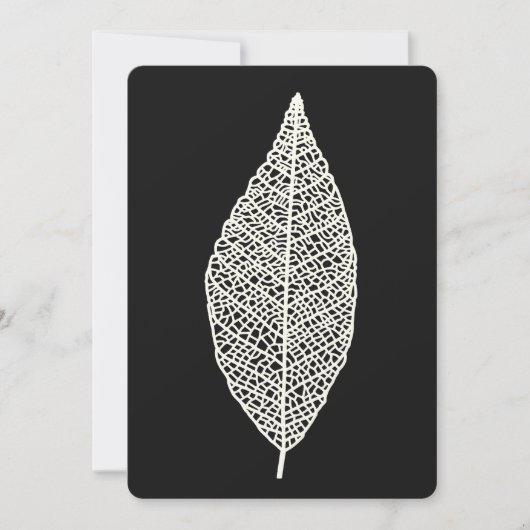 葉のスケルトン ラインアート 黒と白 フラットカード (正面)