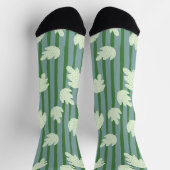 葉のストライプ緑のパターンで愛らしい ソックス (上部)