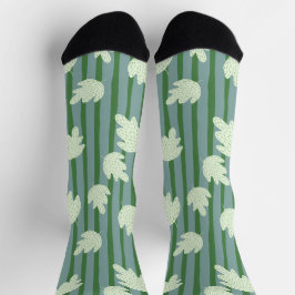 葉のストライプ緑のパターンで愛らしい ソックス