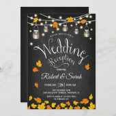 葉のチョークボードが落ちる ラスティック ウェディング レセプション 招待状 (正面/裏面)