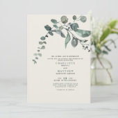 葉のティール(緑がかった色)&クリー結婚ムの花嫁の親 招待状 (スタンド正面)