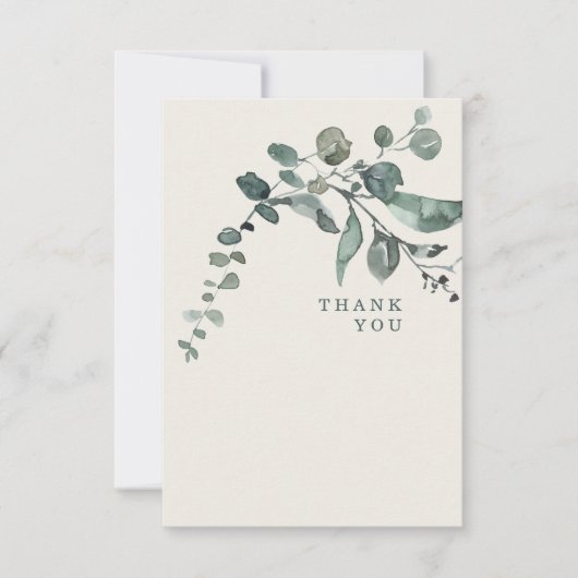 葉のティール（緑がかった色）&クリー結婚ムズサンキュー サンキューカード (正面)