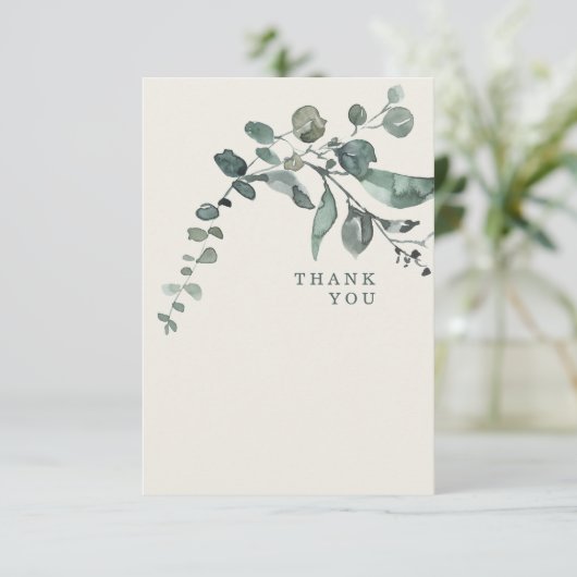 葉のティール（緑がかった色）&クリー結婚ムズサンキュー サンキューカード (スタンド正面)