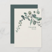 葉のティール（緑がかった色）&クリー結婚ムズサンキュー サンキューカード (正面/裏面)