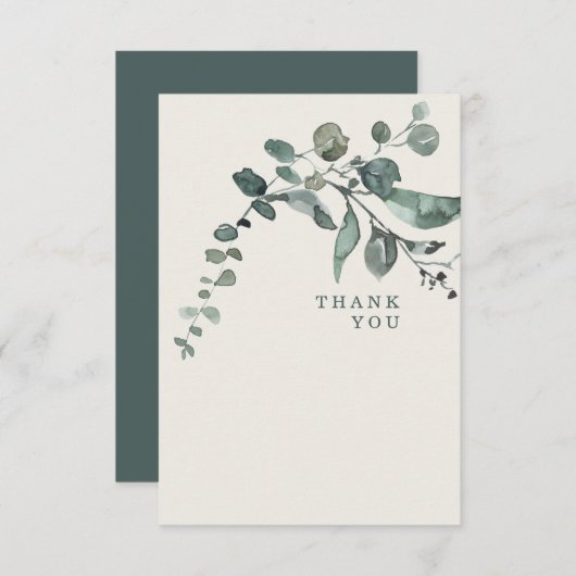 葉のティール（緑がかった色）&クリー結婚ムズサンキュー サンキューカード (正面/裏面)