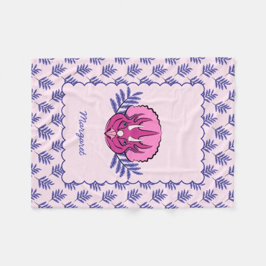 葉のパタかわいらしーンを持つトリケラトップピンクの恐竜 フリースブランケット (正面(横))