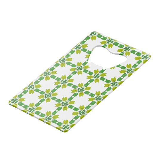 葉のパターン、のパター葉ン、緑の葉 クレジットカード栓抜き (正面アングル)