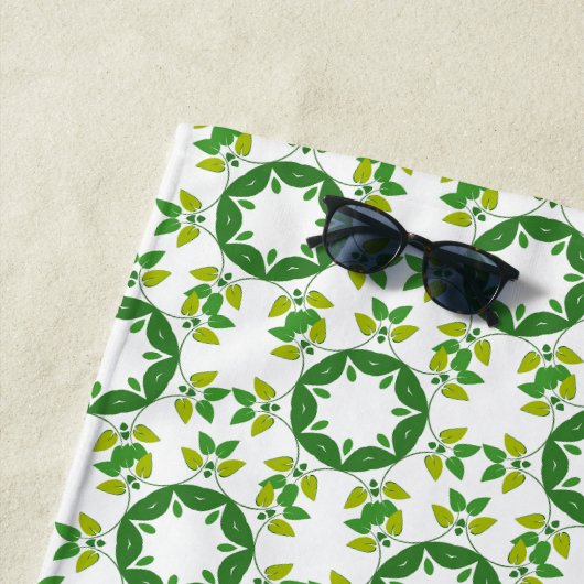 葉のパターン、のパター葉ン、緑の葉 ビーチタオル (インサイチュ)