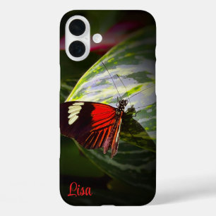 葉のパーソナライズされた上の蝶Apple iPhoneケース iPhone 16 Plusケース