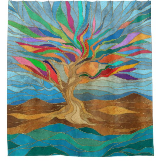 葉のファンタジーモザイク シャワーカーテン (正面)