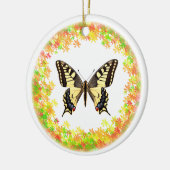葉のフレームのアゲハチョウの蝶 セラミックオーナメント (左)