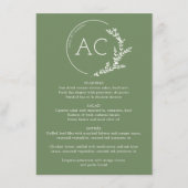 葉のフレームモダンミュート緑の結婚式のレセプション メニュー (正面)