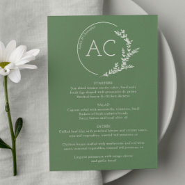葉のフレームモダンミュート緑の結婚式のレセプション メニュー