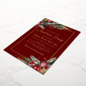 葉のフレーム伝統的のクリスマスパーティー 箔招待状 (回転した状態)