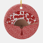 葉のプリントの日本のなファン、えんじ色および白い セラミックオーナメント (裏面)