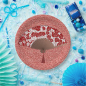 葉のプリントの日本のなファン、えんじ色および白い ペーパープレート (パーティー)