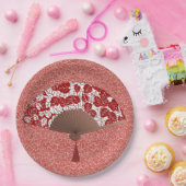 葉のプリントの日本のなファン、えんじ色および白い ペーパープレート (パーティー)