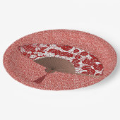 葉のプリントの日本のなファン、えんじ色および白い ペーパープレート (アングル)