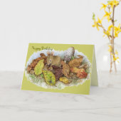 葉のマウス家族-ハッピーバースデー カード (黄色い花)