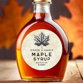 葉のマークのついたメープルシロップの缶ラベル ラウンドシール