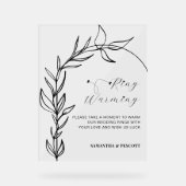 葉のミニマルアーチのリングや輪が暖か結婚る アクリルサイン (正面)