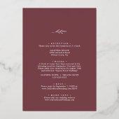 葉のミニマルブルゴーニュの金のホイルが一つ結婚の 箔招待状 (裏面)