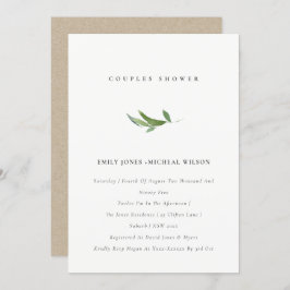 葉のミニマル多い葉の水色カップルのシャワー 招待状