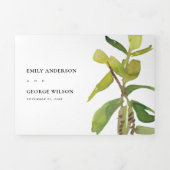 葉のモダン多い動物緑クラフト水の色結婚の 三つ折り招待状 (カバー)