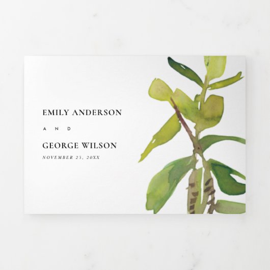 葉のモダン多い動物緑クラフト水の色結婚の 三つ折り招待状 (カバー)