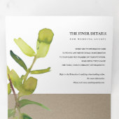 葉のモダン多い動物緑クラフト水の色結婚の 三つ折り招待状 (内部最初)