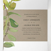 葉のモダン多い動物緑クラフト水の色結婚の 三つ折り招待状 (内部中)
