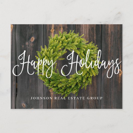 葉のリースオン木 |ハッピーホリデーの挨拶 シーズンポストカード (正面)