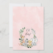 葉のリースガールズサファリ動物ベビシャワー 招待状 (裏面)